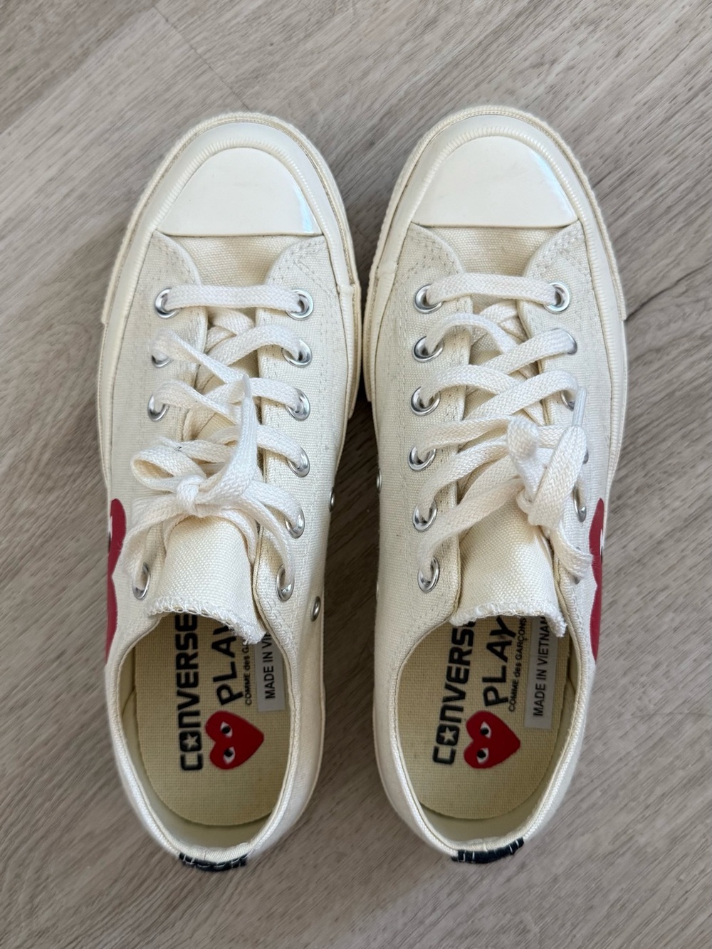 Converse PLAY Ivory Low Top Sneakers with Red Heart